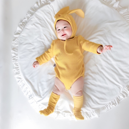 

3 in 1 Autumn Baby Rabbit Shaped Cotton Pit Strip Lycra Romper with Hat & Socks Set (Color:Yellow Size:90cm)