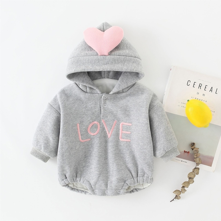 

Autumn and Winter Baby Love Letter Pattern Double Layer Thick Velvet Triangle Romper (Color:Gray Size:59cm)