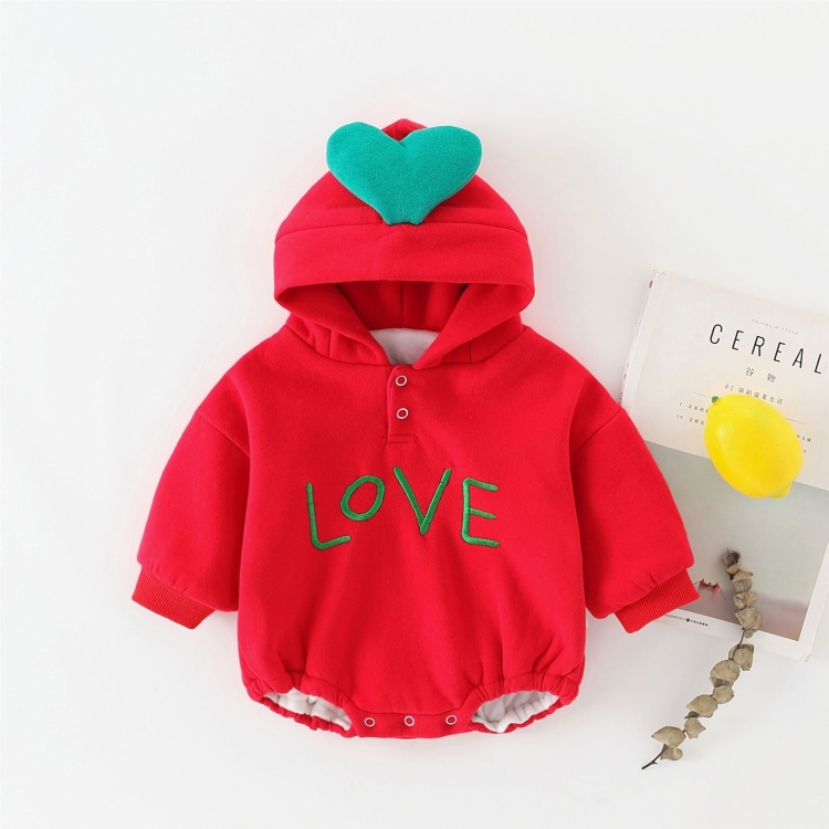 

Autumn and Winter Baby Love Letter Pattern Double Layer Thick Velvet Triangle Romper (Color:Red Size:66cm)