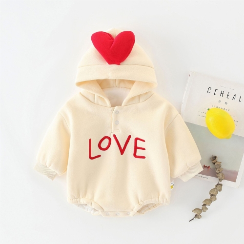 

Autumn and Winter Baby Love Letter Pattern Double Layer Thick Velvet Triangle Romper (Color:Apricot Size:100cm)