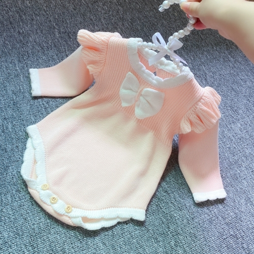 

Regular Style Autumn and Winter Baby Girls Bow-knot Knitted Triangle Romper (Color:Pink Size:80cm)
