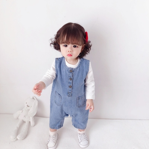 

Children Soft Denim Jumpsuit Outing Romper (Color:Blue Size:100cm)