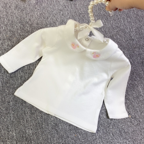 

Baby Girl Embroidery Pattern Small Lapel Bottoming Shirt Long Sleeve T-shirt (Color:Pink swan Size:80cm)