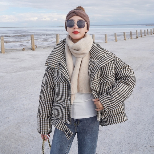 

Plaid Down Jacket Women Short Coat (Color:Black Size:S)