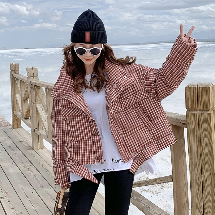 

Plaid Down Jacket Women Short Coat (Color:Red Size:L)