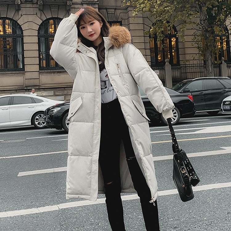 

Ladies Long Slim-fit Loose Cotton Down Jacket (Color:Beige Size:S)