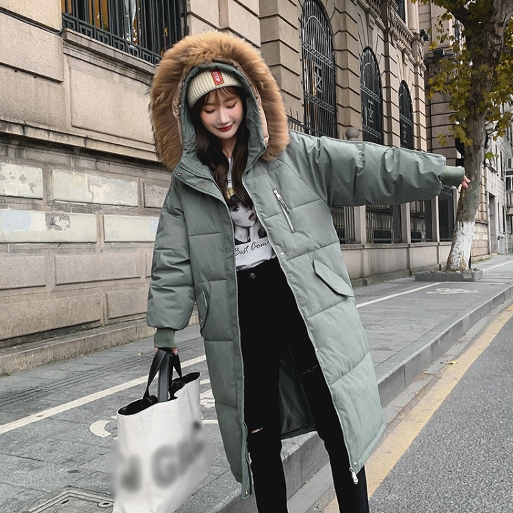 

Ladies Long Slim-fit Loose Cotton Down Jacket (Color:Green Size:XL)