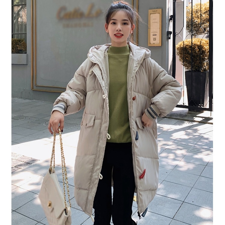

Women Small Fresh Horn Buckle Small Fresh Down Jacket (Color:Beige Size:S)