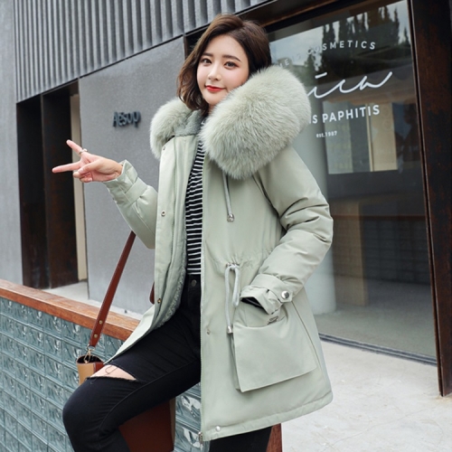 

Women Loose Hooded Parka Down Jacket (Color:Light Green Size:M)