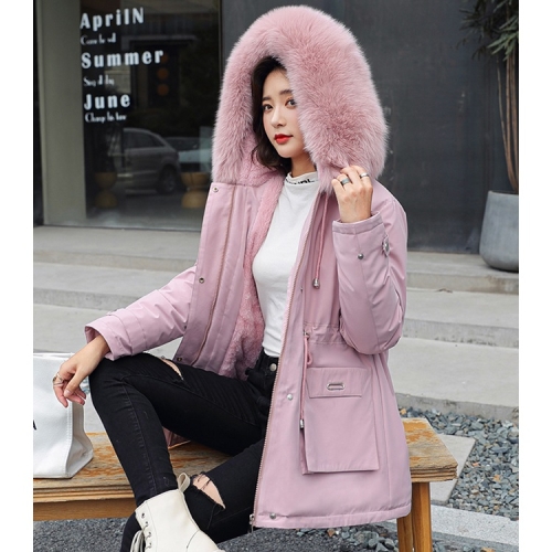 

Women Loose Hooded Parka Down Jacket (Color:Pink Size:XL)