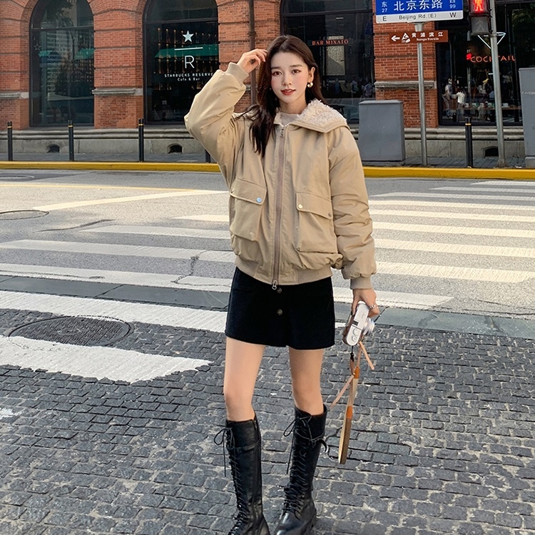 

Ladies Loose Lamb Fur Lapel Hooded Down Jacket (Color:Khaki Size:M)