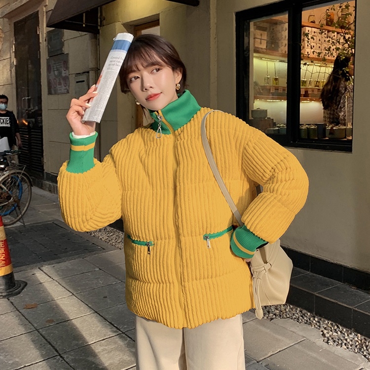 

Women Loose Stand-up Collar Corduroy Down Jacket (Color:Yellow Size:L)