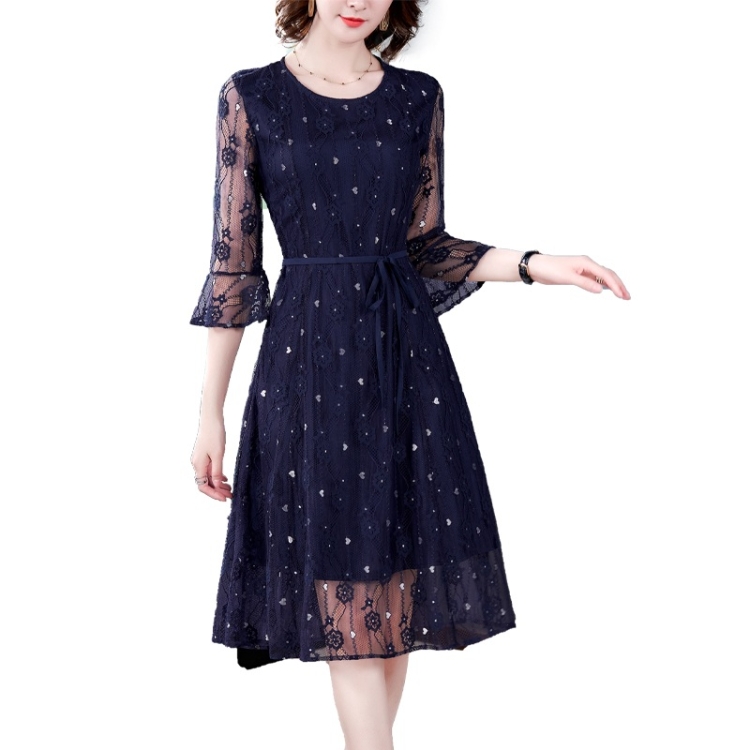 

Women Fashion Lace Dress A-line Skirt (Color:Navy Blue Size:M)