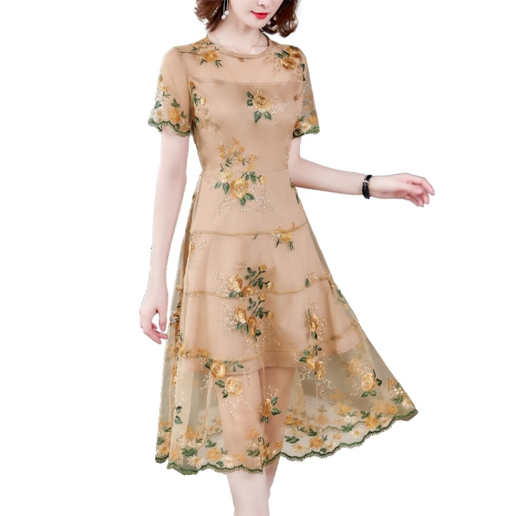 

Retro Palace Style Lace Wmbroidery Long Skirt Dress (Color:As Show Size:S)