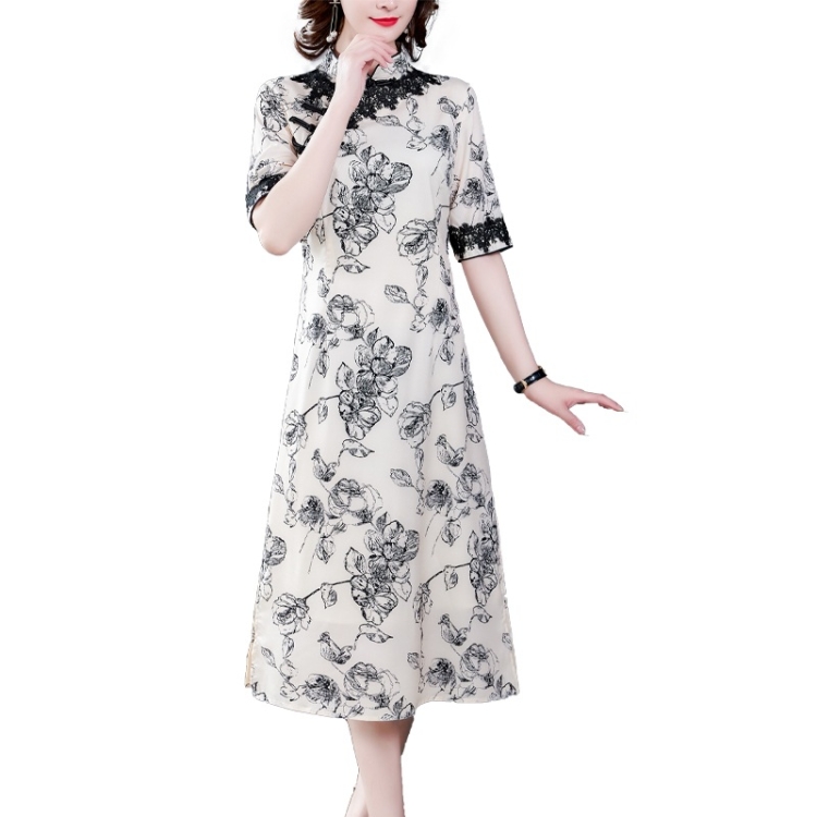 

Fashion Retro Straight Plate Buckle Collar Mid-length Dress (Color:As Show Size:M)