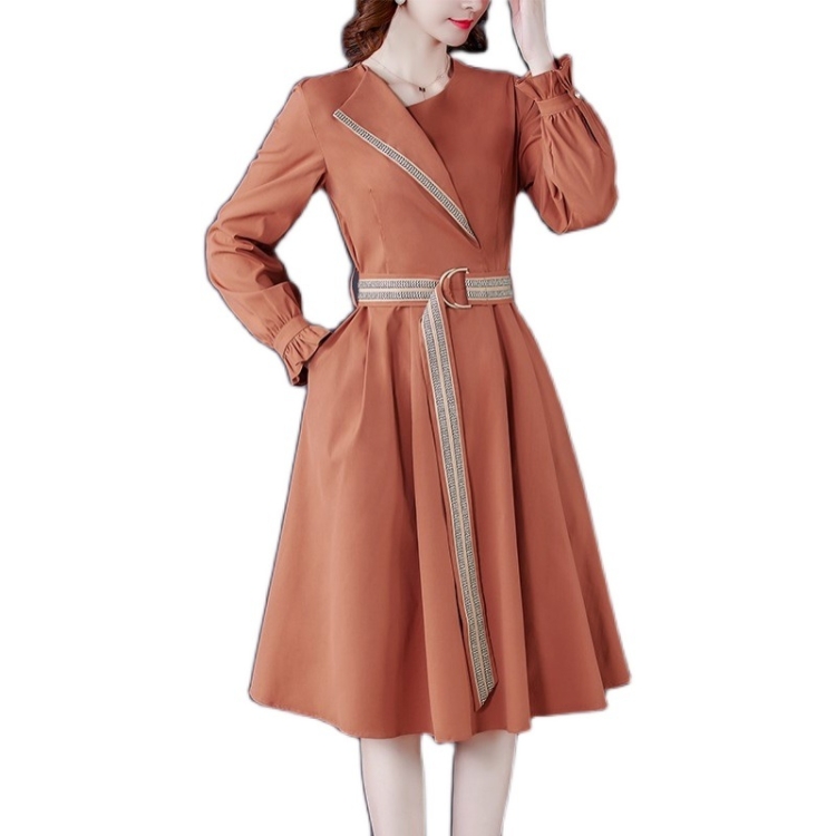 

Fashion Asymmetric Splicing Square Collar Mid-length Dress (Color:Caramel Size:S)