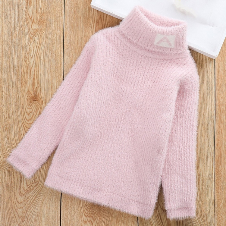 

Letter Pattern Imitation Mink Velvet Children Turtleneck Knitted Sweater (Color:Pink Size:150cm)