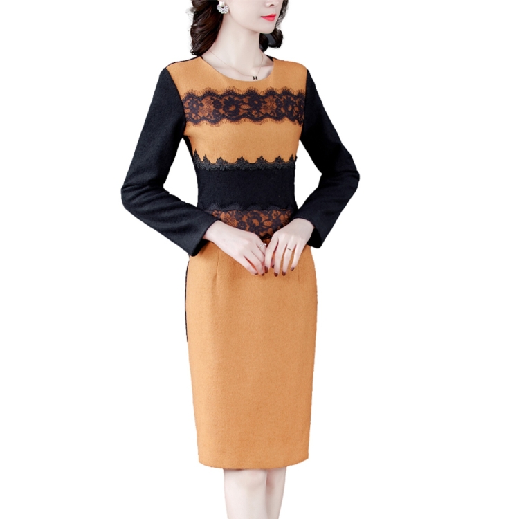 

Contrast Color Woolen Cloth Wrapped Hip Bottom Dress (Color:Yellow Size:M)