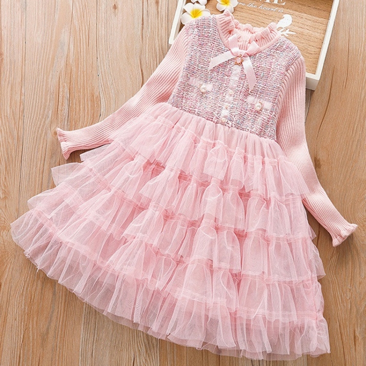 

Autumn and Winter Baby Girls Layered Dress Veil Princess Dress (Color:Pink Size:120cm)