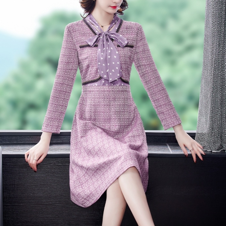 

Women Fashion Lacing Bowknot Long Sleeves Mid-length Dress (Color:Purple Size:M)