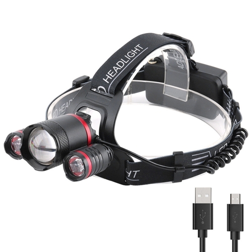 

YWXLight 3LEDs 5000LM Light Sensor Headlight LED High Power Strong Light Zoom USB Rechargeable Fishing Headlight (Headlamp+USB Cable+2xBatteries)