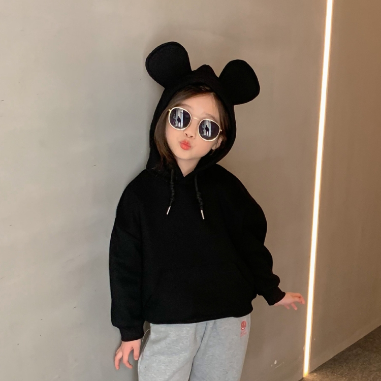 

Winter Girls Cute Ear Hooded Plus Fleece Sweater (Color:Black Size:90cm)