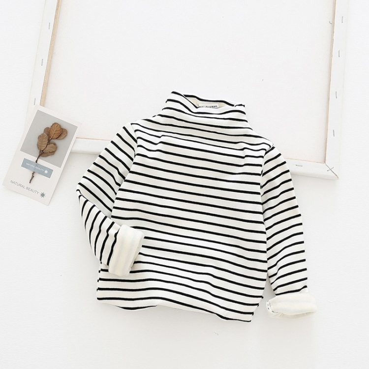 

Children High Collar Striped Plus Velvet Bottoming Shirt (Color:White Size:130)