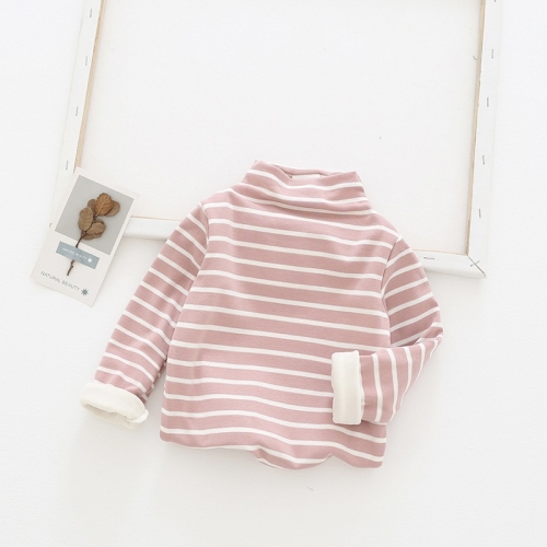 

Children High Collar Striped Plus Velvet Bottoming Shirt (Color:Pink Size:90)