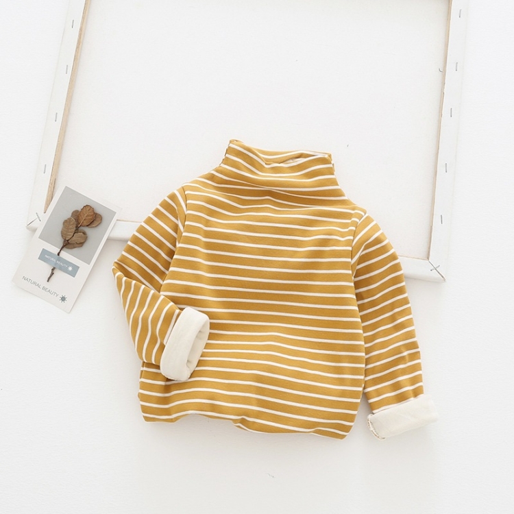 

Children High Collar Striped Plus Velvet Bottoming Shirt (Color:Yellow Size:120)