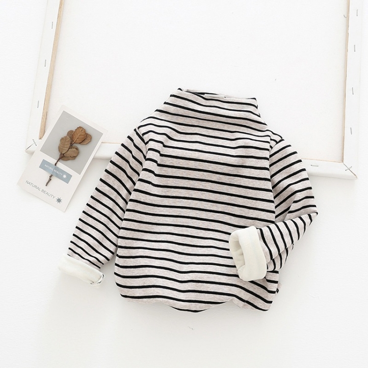 

Children High Collar Striped Plus Velvet Bottoming Shirt (Color:Gray Size:80)