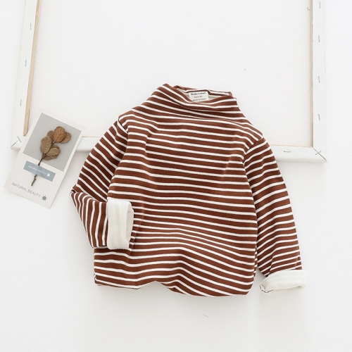 

Children High Collar Striped Plus Velvet Bottoming Shirt (Color:Coffee Size:80)