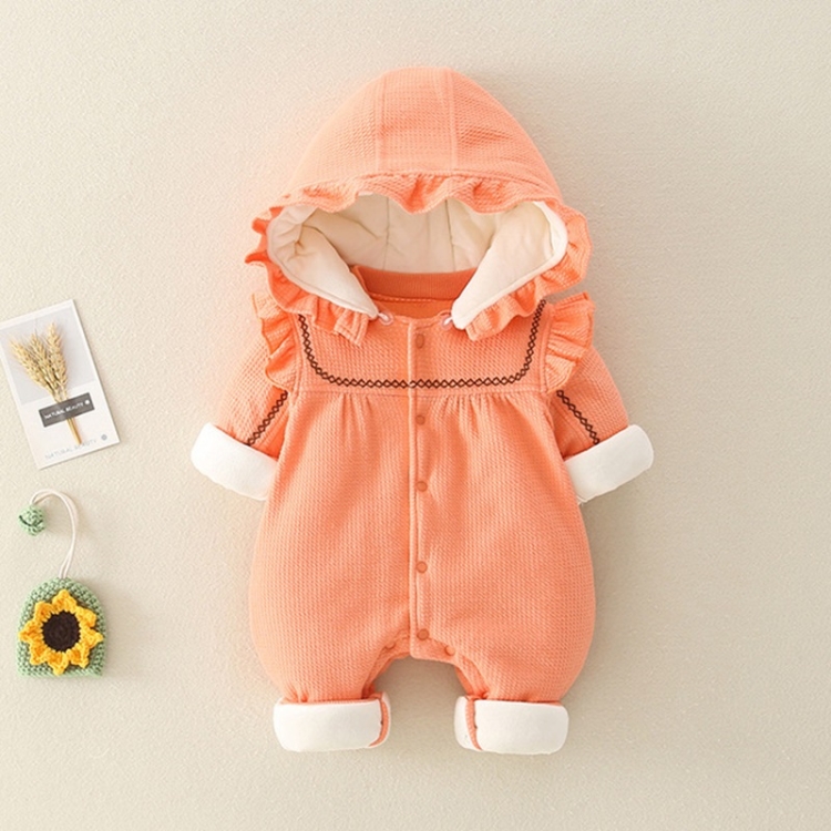 

Autumn and Winter Baby Quilted Thickening Warm Romper Hooded Romper (Color:Orange Size:66cm)