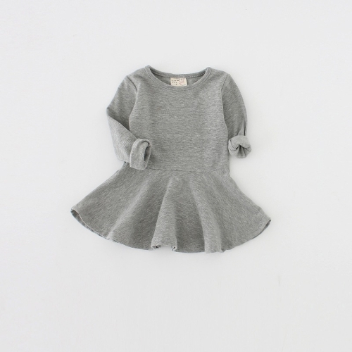 

Girls Ruffled Long Sleeve Dress (Color:Gray Size:92)