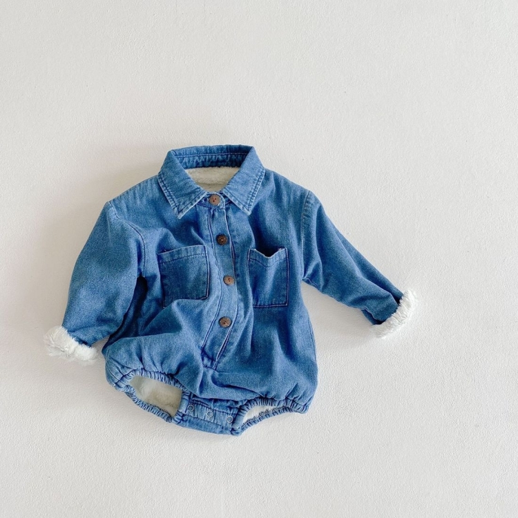 

Children Denim Long-sleeved Romper Romper (Color:Blue Size:80)
