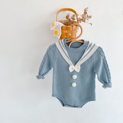 

Girls Navy Collar Bow Knit Jumpsuit (Color:Light Blue Size:80)