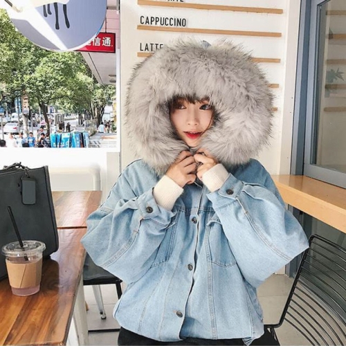 plus velvet denim jacket thick jacket imitation lamb cotton coat cotton clothing