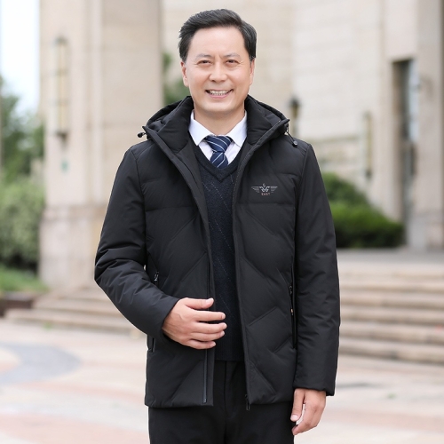 

Winter Middle-aged Men Thickened Cold-proof Down Jacket (Color:Black Size:M)