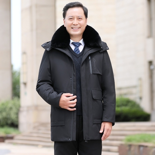 

Winter Business Middle-aged Men Thickened Cold-proof Down Jacket (Color:Black Size:M)