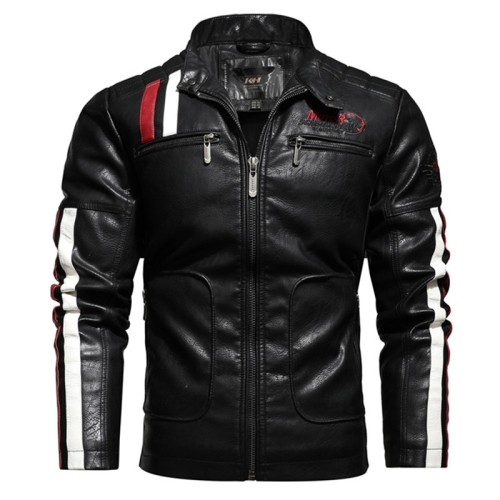 

Autumn and Winter Letters Embroidery Pattern Tight-fitting Motorcycle Leather Jacket for Men (Color:Black Size:S)