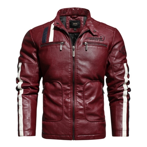 

Autumn and Winter Letters Embroidery Pattern Tight-fitting Motorcycle Leather Jacket for Men (Color:Red Size:M)