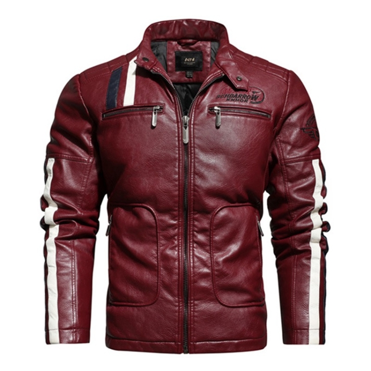 

Autumn and Winter Letters Embroidery Pattern Tight-fitting Motorcycle Leather Jacket for Men (Color:Red Size:XL)