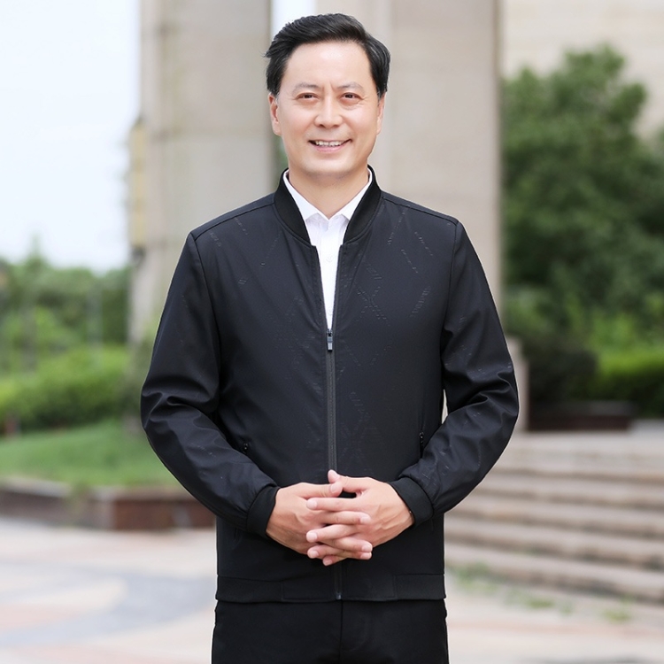 

Middle-aged Men Casual Lapel Jacket Wind Loose Coat (Color:Black Size:XXXXL)