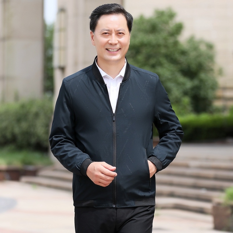 

Middle-aged Men Casual Lapel Jacket Wind Loose Coat (Color:Dark Green Size:L)
