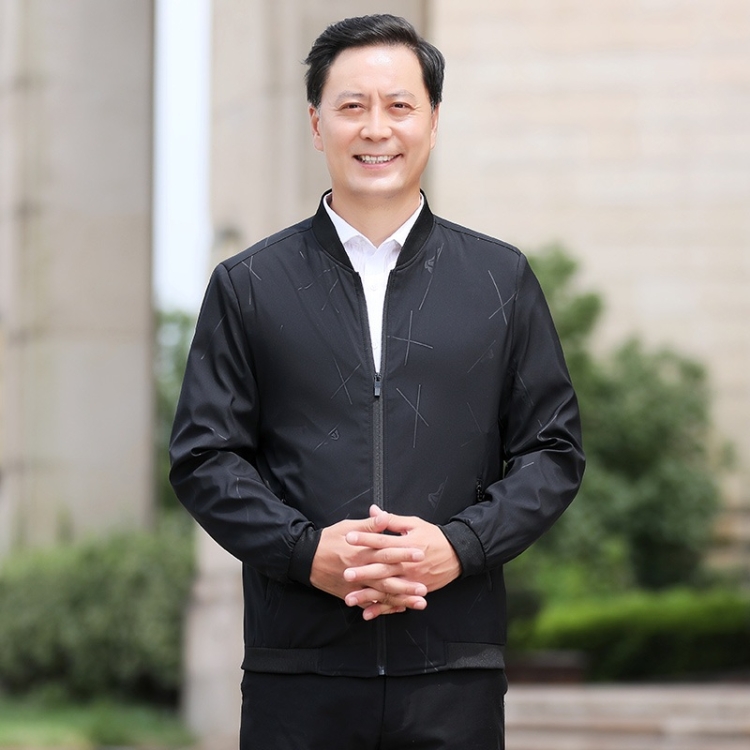 

Middle-aged Men Casual Thin Jacket Coat (Color:Black Size:XL)