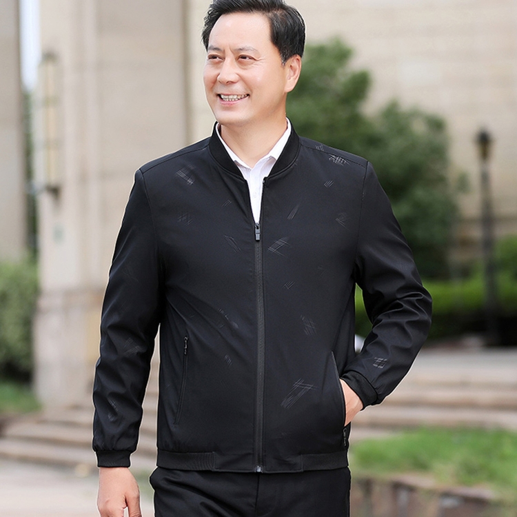 

Middle-aged Men Fashion Casual Stand-up Collar Jacket Coat (Color:Black Size:XXXXL)