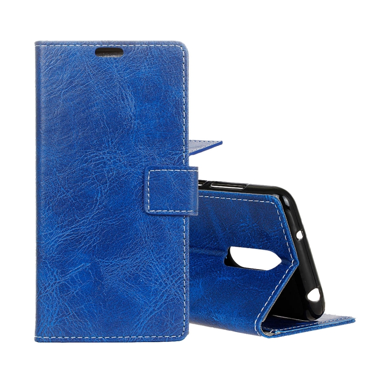 

For NOKIA 3.1 PLUS Retro Crazy Horse Texture Horizontal Flip Leather Case with Holder & Double-sided buckle & Photo Frame (Blue)