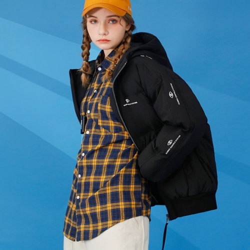 

Winter Ladies Short Down Jacket Loose Casual Cold-proof Warm White Duck Down Coat (Color:Black Size:M)