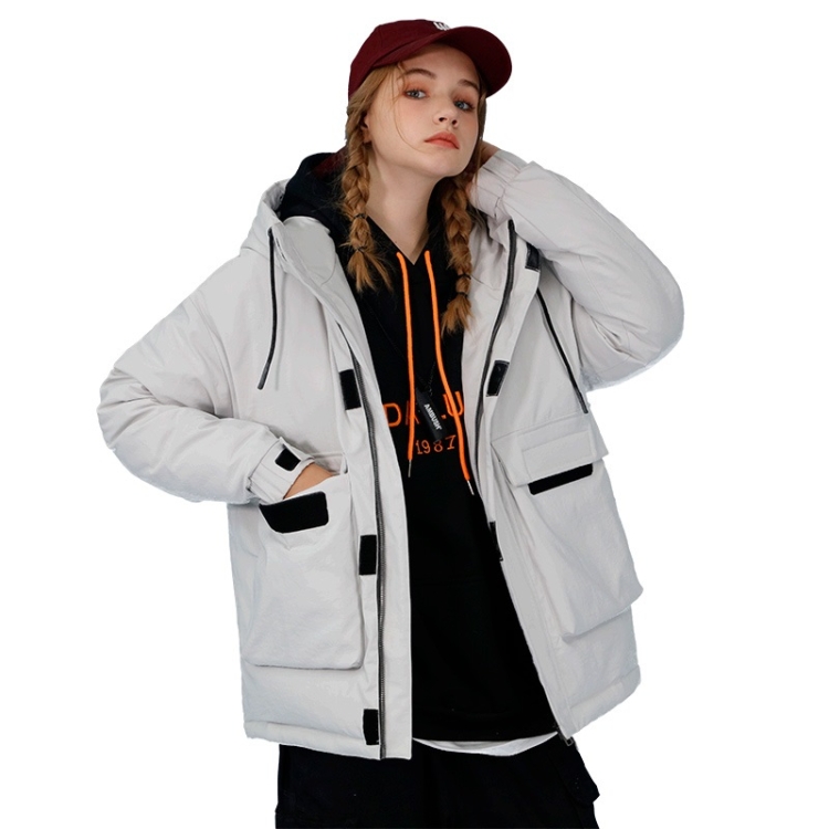 

Winter Ladies Short Down Jacket Loose Casual Cold-proof Warm White Duck Down Coat (Color:White Size:L)