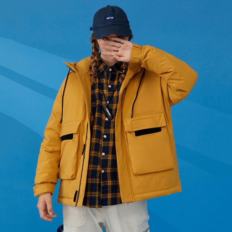 

Winter Ladies Short Down Jacket Loose Casual Cold-proof Warm White Duck Down Coat (Color:Yellow Size:XL)