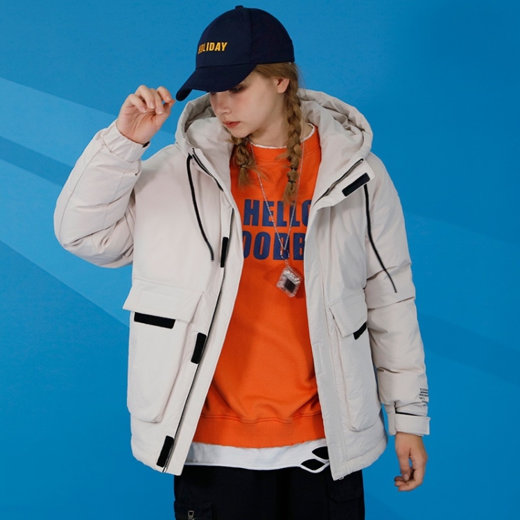 

Winter Ladies Short Down Jacket Loose Casual Cold-proof Warm White Duck Down Coat (Color:Khaki Size:XXL)